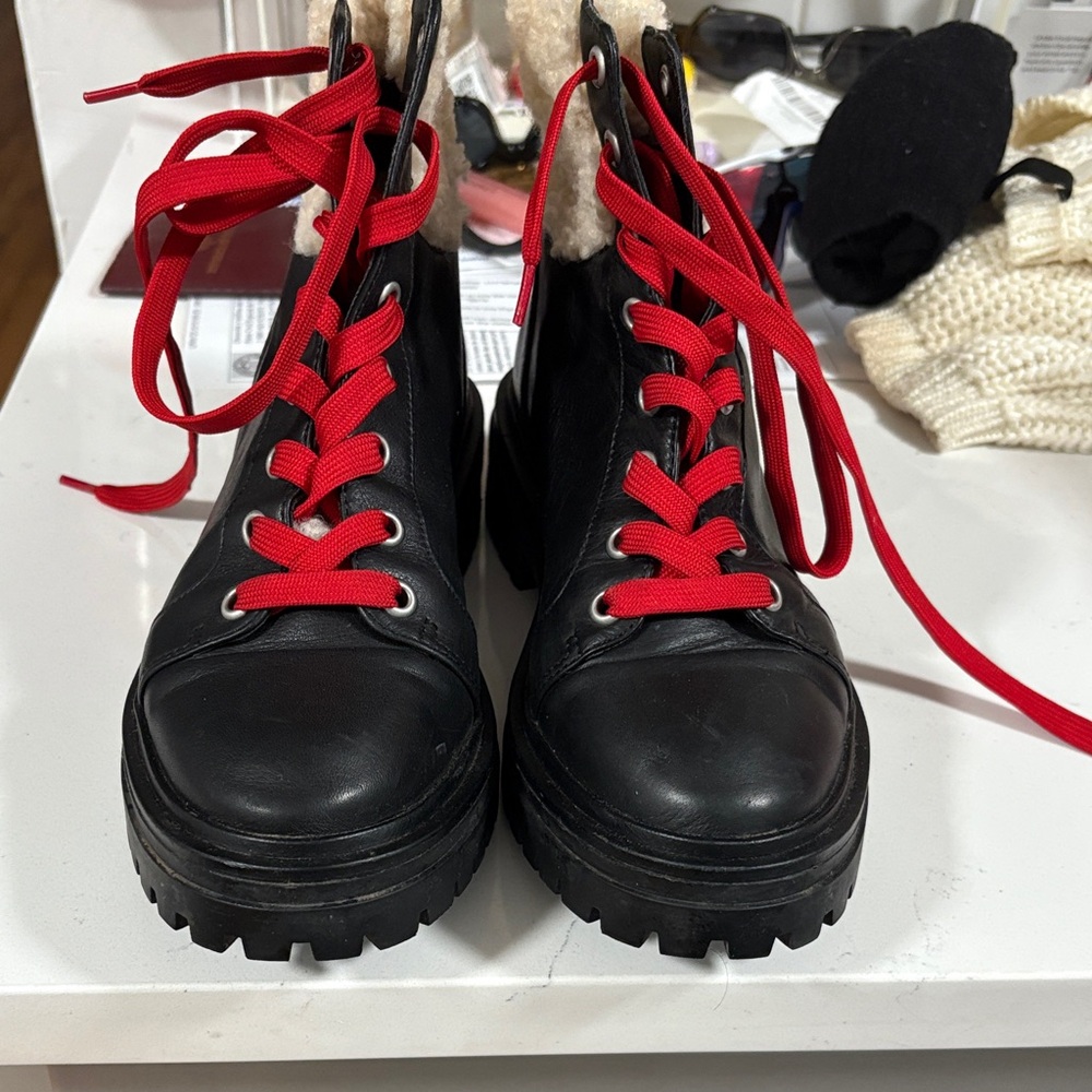 Kenneth Cole New York Black and Red Combat Boots